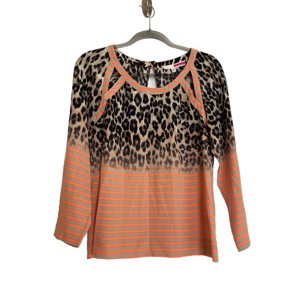 Tracy Reese Silk Leopard Print Striped Long Sleeve Blouse Size S Cutouts Y2K